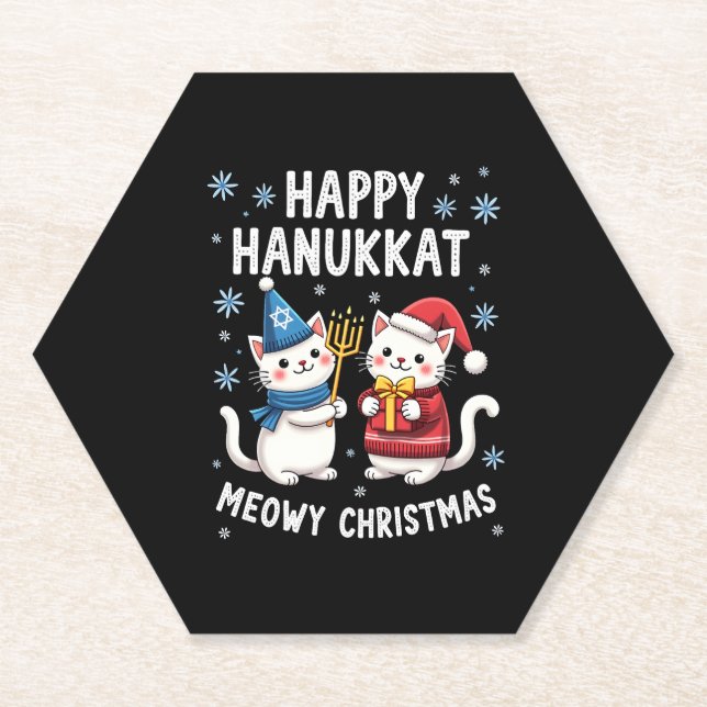 Cat Merry Christmas Happy Hanukkah Jewish Christia Untersetzer (Vorderseite)