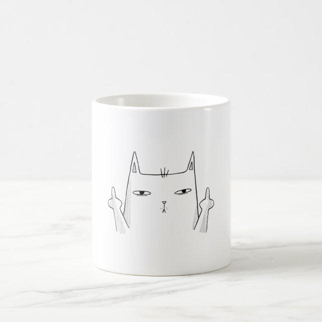 Cat Middle Finger Line Art Kaffeetasse (Mittel)