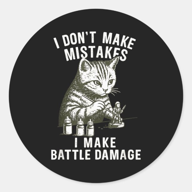 Cat Miniature Painter Battle Damage Funny Miniatur Runder Aufkleber (Vorderseite)