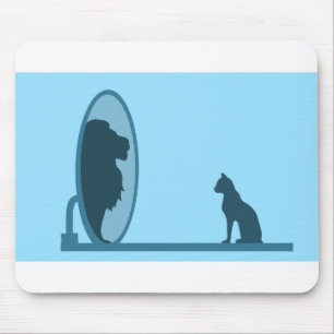 Cat Mirror Lion Reflection Confidence Motivation Mousepad