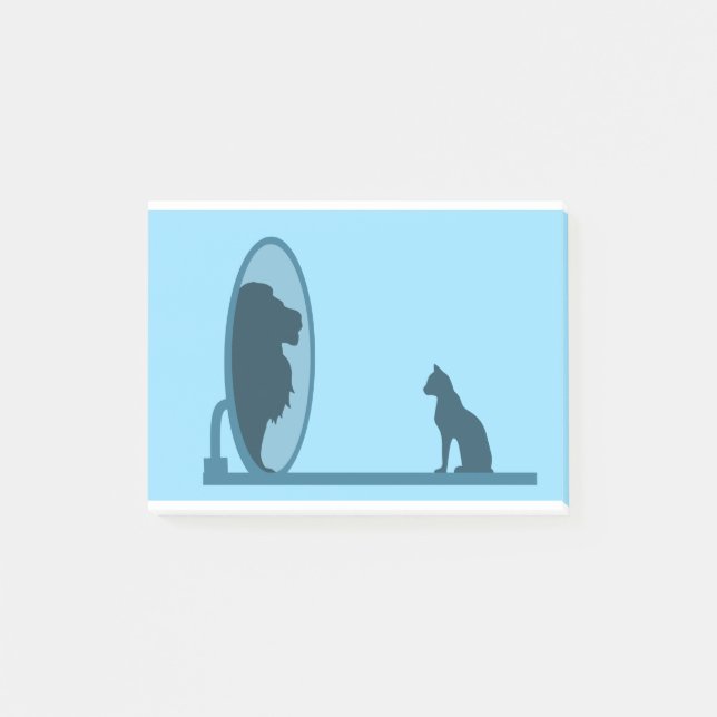 Cat Mirror Lion Reflection Confidence Motivation Post-it Klebezettel (Vorderseite)