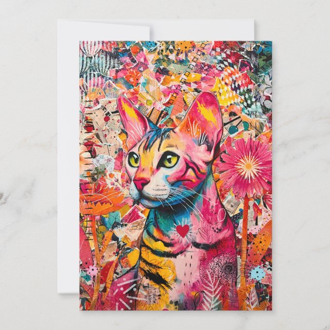 Cat Mixed Mixed Paper Collage Greeting Card Karte (Vorderseite)