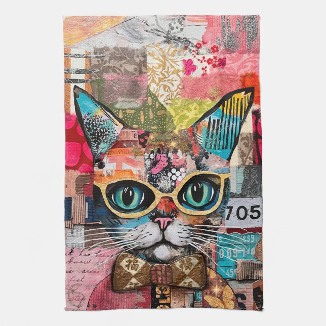 Cat Mixed Mixed Paper Collage Kitchen Towel Geschirrtuch (Vertikal)