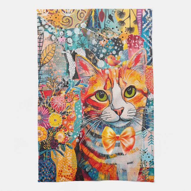Cat Mixed Mixed Paper Collage Kitchen Towel Geschirrtuch (Vertikal)