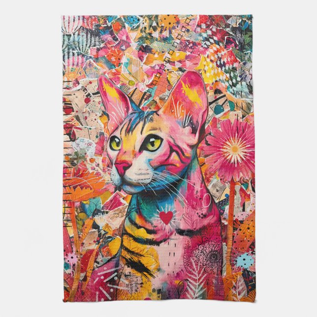 Cat Mixed Mixed Paper Collage Kitchen Towel Geschirrtuch (Vertikal)