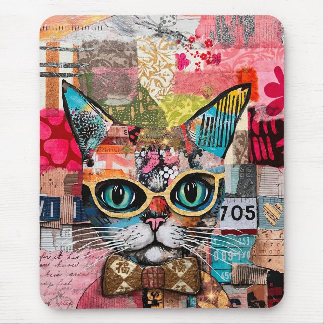 Cat Mixed Mixed Paper Collage  Mousepad (Vorne)