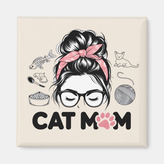 "Cat Mom" Funny Cute Cat Lover Women Magnet (Vorne)