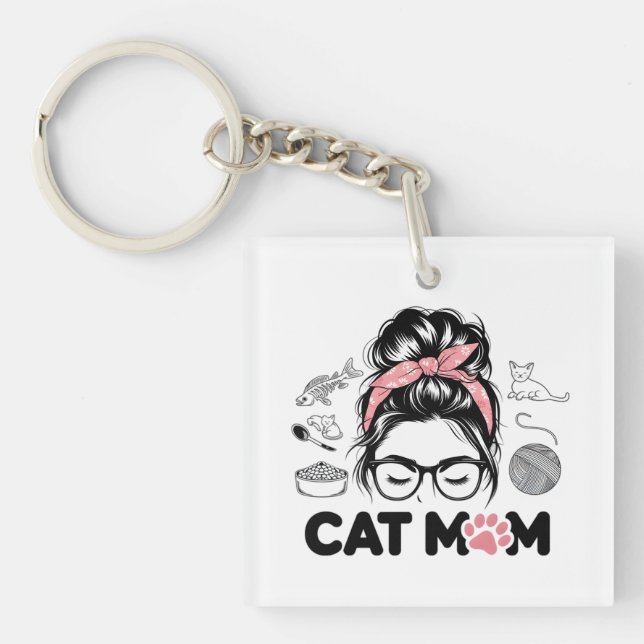 "Cat Mom" Funny Cute Cat Lover Women Schlüsselanhänger (Vorderseite)