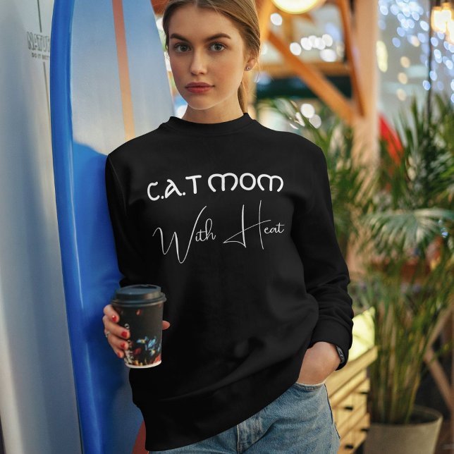 Cat Mom Pet Lover White Script Black Personalized Sweatshirt (Von Creator hochgeladen)