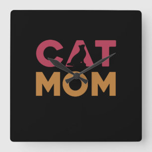 Cat Mom Quadratische Wanduhr