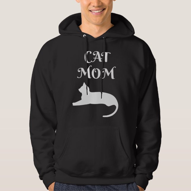 Cat Mom White On Black Hoodie (Vorderseite)