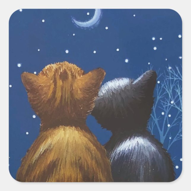 Cat Moon Liebe ist bei Ihnen Quadratischer Aufkleber (Vorderseite)