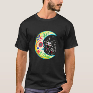Cat Moon Sugar Skull Dia de Los Muertos Tag des Hi T-Shirt