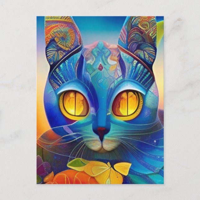 Cat Mosaik blauen farbenfrohen abstrakten kitty St Postkarte (Vorderseite)