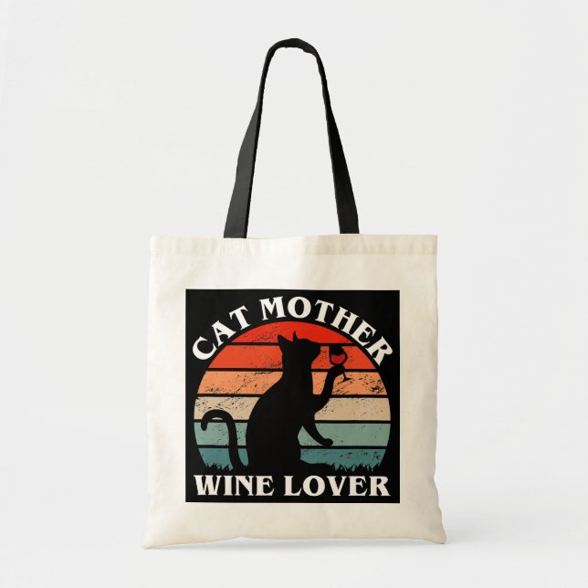 Cat Mother Wine Lover Vintage Tragetasche (Vorne)