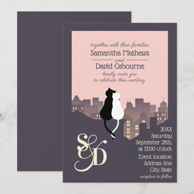 Cat-Motive für eine Hochzeit Einladung (Vorne/Hinten)