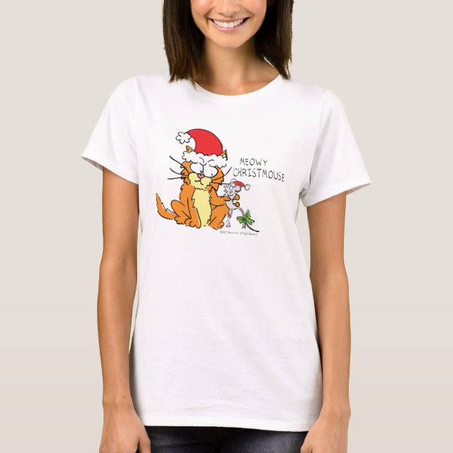 Cat Mouse Christmas Funny Cartoon Niedlich T-Shirt (Vorderseite)