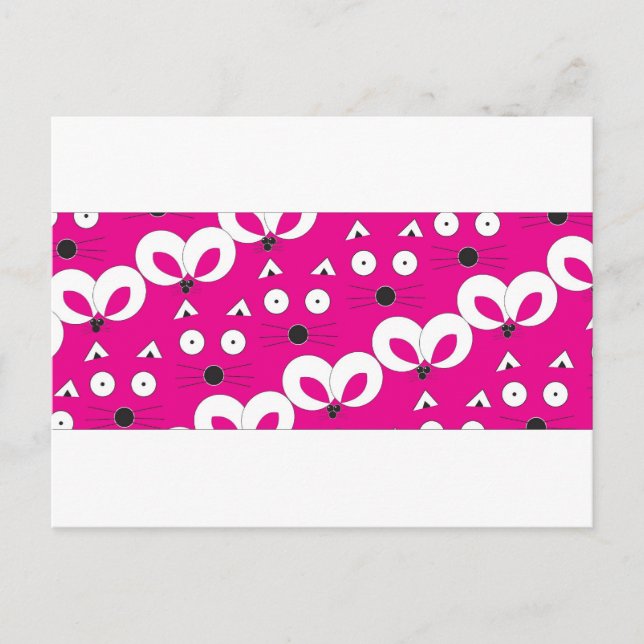 Cat Mouse Muster Hot Pink Postkarte (Vorderseite)