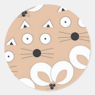 Cat & Mouse Muster Tan Runder Aufkleber