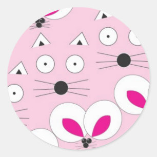 Cat Mouse Pattern Pink Runder Aufkleber