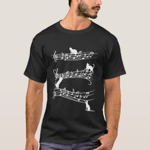 Cat Music Cool Musical Sheet Cats Playing Notes Gi T-Shirt