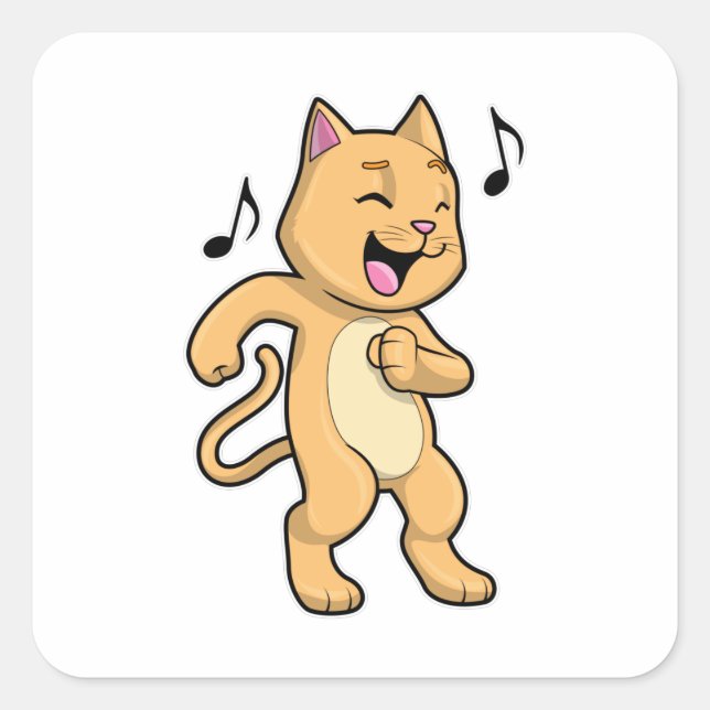 Cat Music Dance Quadratischer Aufkleber (Vorderseite)
