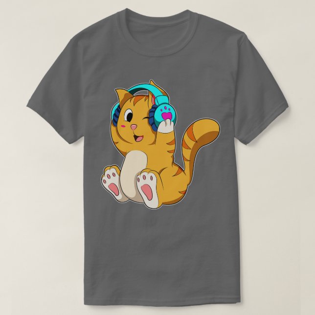 Cat Music mit Headphone T-Shirt (Design vorne)