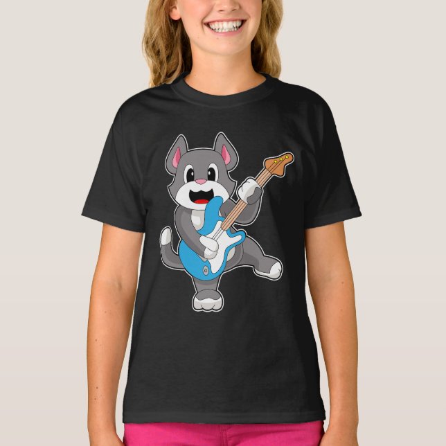 Cat Musician Gitarre T-Shirt (Vorderseite)