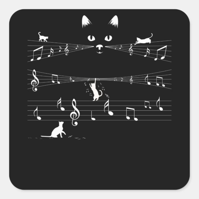 Cat-Musiknoten Quadratischer Aufkleber (Vorderseite)