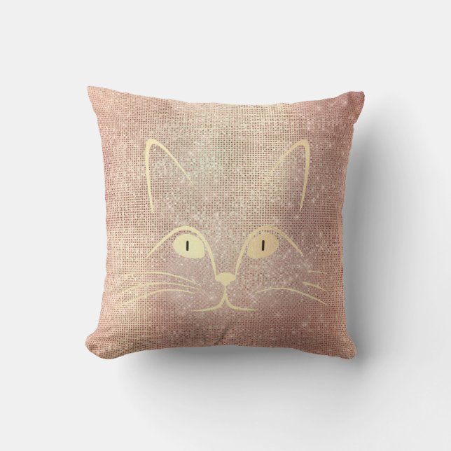 Cat Mustache Nose Eyes Foxier Gold Rosa Rose Blüte Kissen (Vorderseite)