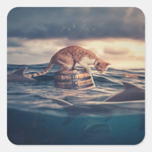 Cat Nickerchen Dream oder Nightmare Quadratischer Aufkleber