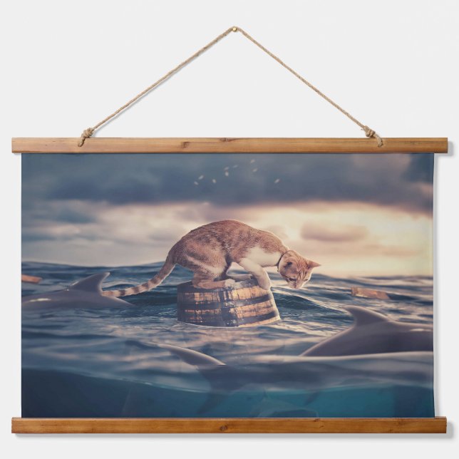 Cat Nickerchen Dream oder Nightmare Wandteppich Mit Holzrahmen (Vorne)