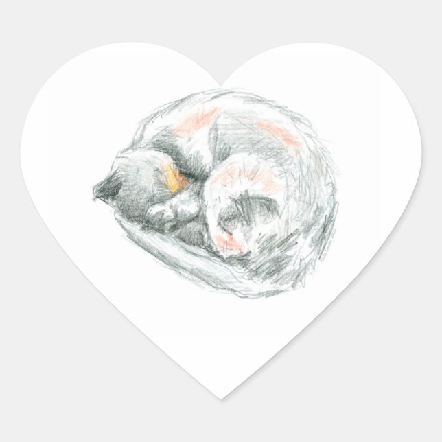 Cat Nickerchen Herz-Aufkleber (Vorderseite)