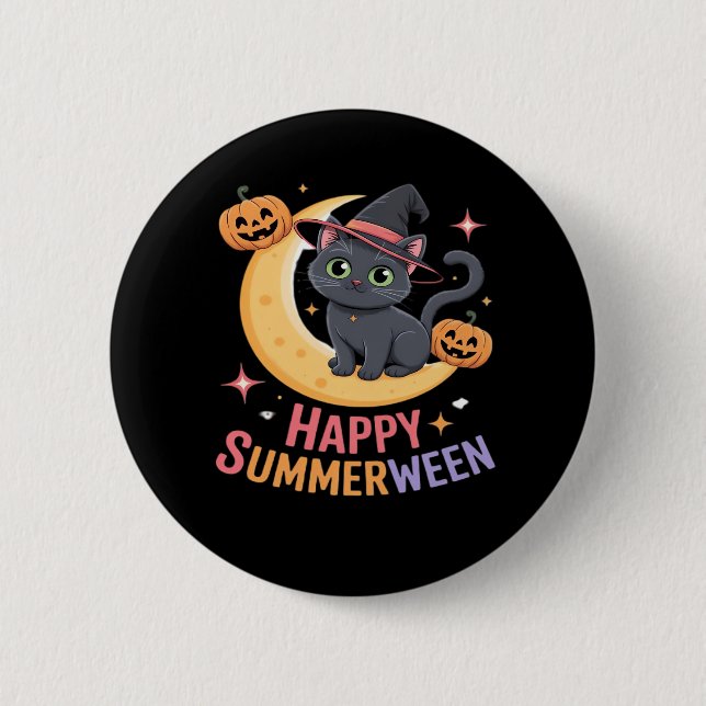 Cat Niedlich Halloween Ästhetische Essenzielle T - Button (Vorderseite)