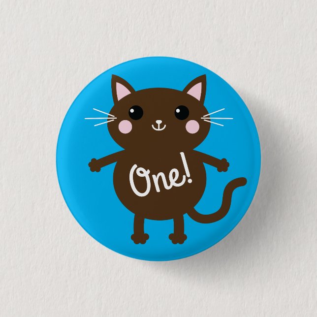Cat Niedlich Kitty Kid's Geburtstagsparty Thema Button (Vorderseite)