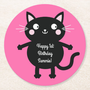 Cat Niedlich Kitty Kid's Geburtstagsparty Thema Runder Pappuntersetzer