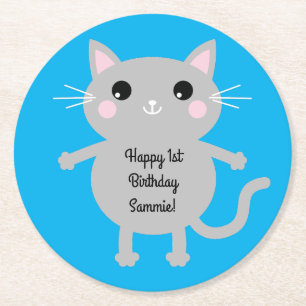 Cat Niedlich Kitty Kid's Geburtstagsparty Thema Runder Pappuntersetzer