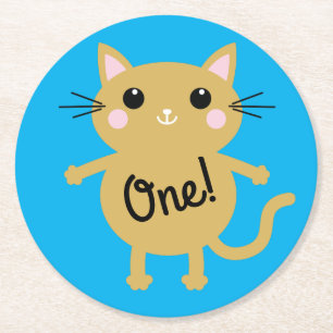 Cat Niedlich Kitty Kid's Geburtstagsparty Thema Runder Pappuntersetzer