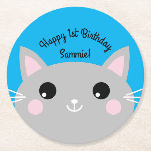 Cat Niedlich Kitty Kid's Geburtstagsparty Thema Runder Pappuntersetzer