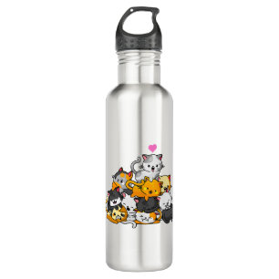 Cat Niedlich Kitty Pile Cats Anime Kawaii Neko Ges Edelstahlflasche