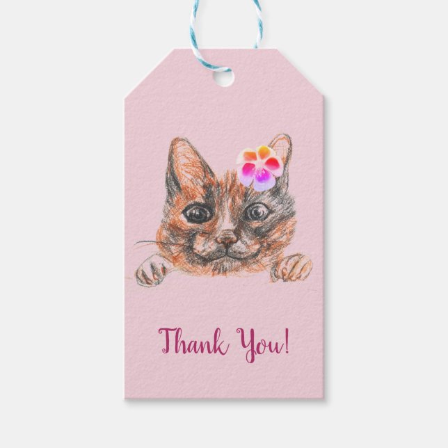 Cat Niedlich Zeichnend Geschenkmarke Geschenkanhänger (Vorderseite)