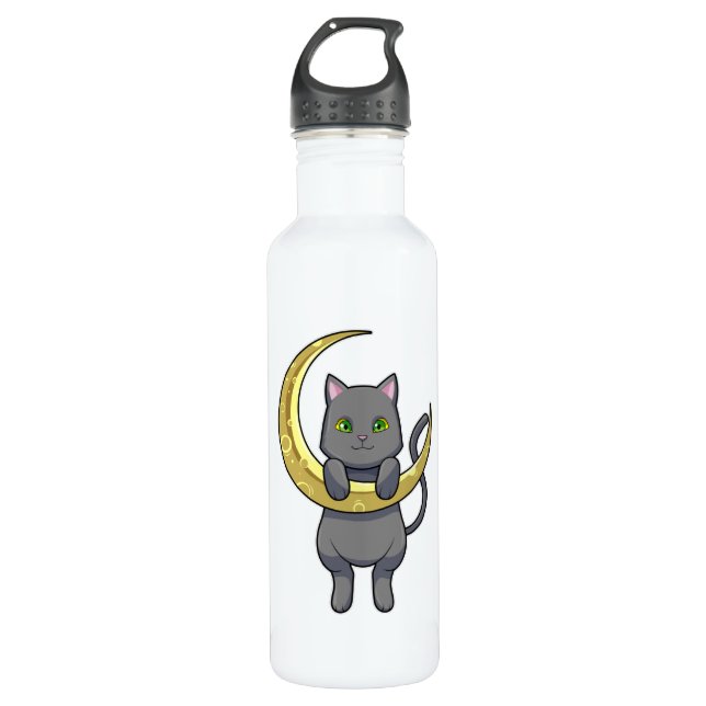 Cat Night Moon Edelstahlflasche (Vorderseite)
