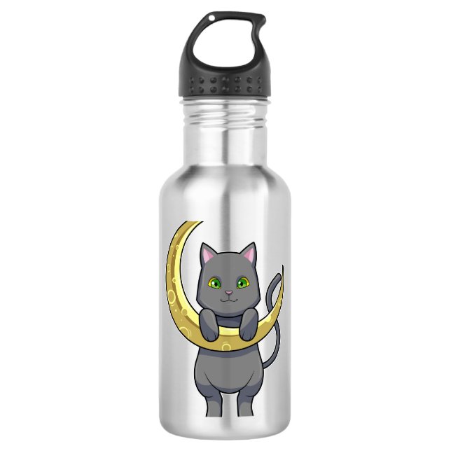 Cat Night Moon Edelstahlflasche (Vorderseite)