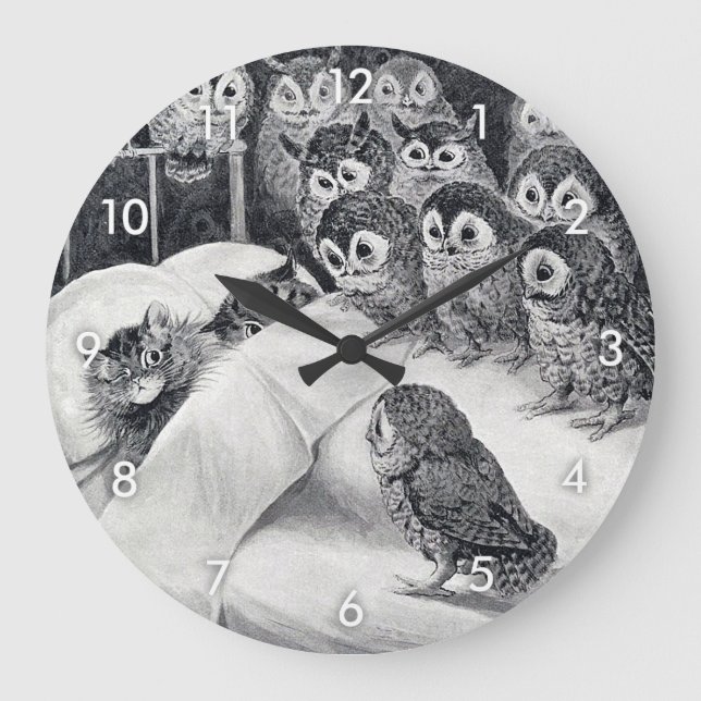 Cat Nightmare Owl Bird, Louis Wain Große Wanduhr (Vorderseite)