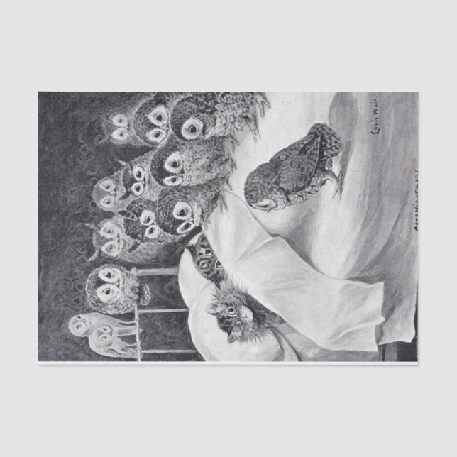 Cat Nightmare Owl Bird, Louis Wain Seidenpapier (Vorderseite)