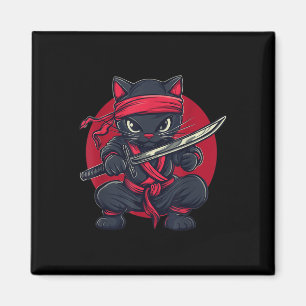 Cat Ninja Samurai Japan japanische Flagge Kawaii F Magnet