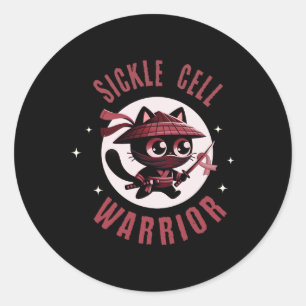 Cat Ninja Sickle Cell Warrior Burgundy Ribbon Runder Aufkleber
