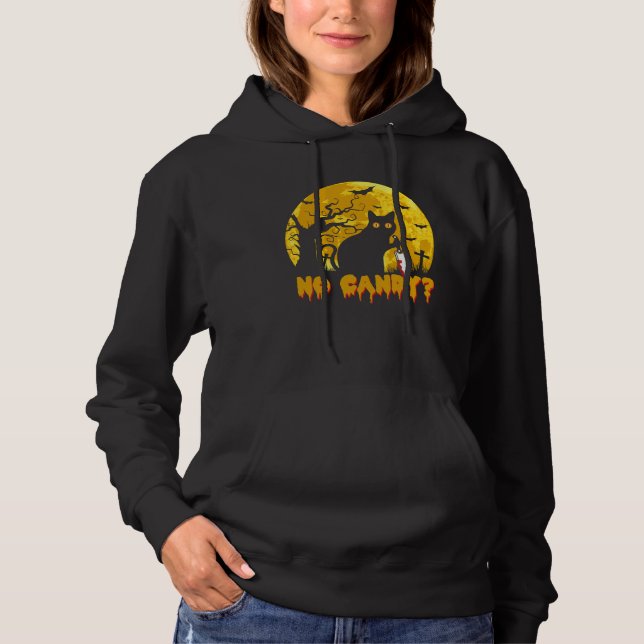 Cat No Candy Murderous Cat With Knife Halloween Co Hoodie (Vorderseite)