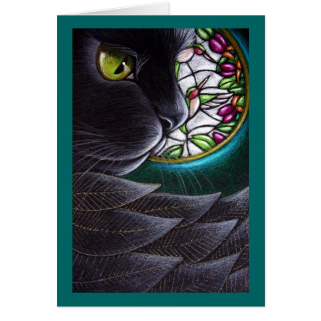 CAT NOIR d'ANGE - carte de la FENÊTRE EN VERRE (Devant)