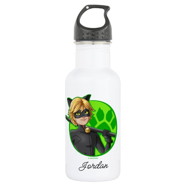 Cat Noir Green Abzeichen Edelstahlflasche (Vorderseite)